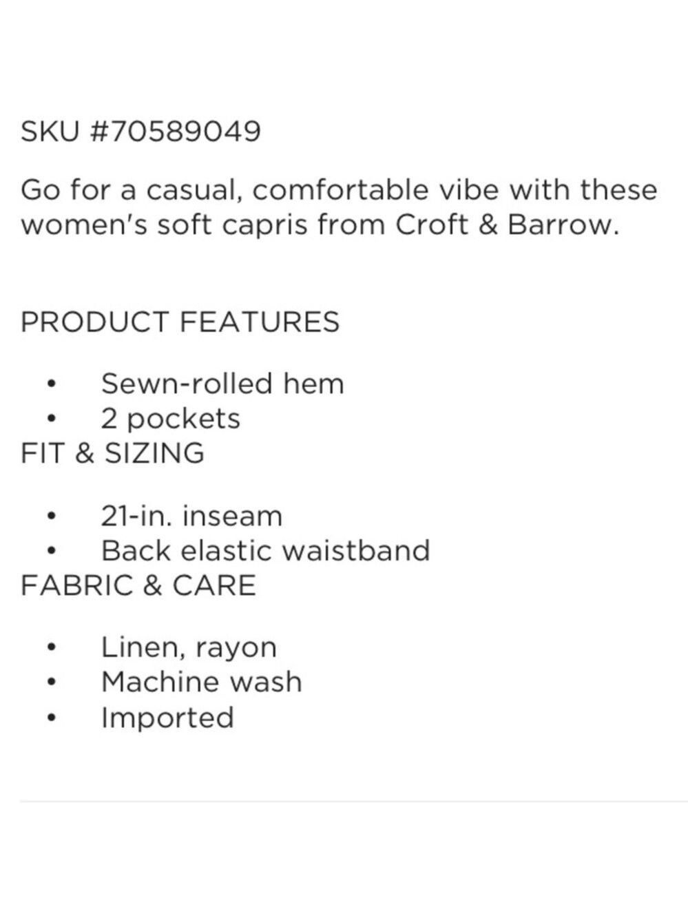 Croft & Barrow black capri Womans size XL New with tags with flaw - Picture 4 of 13